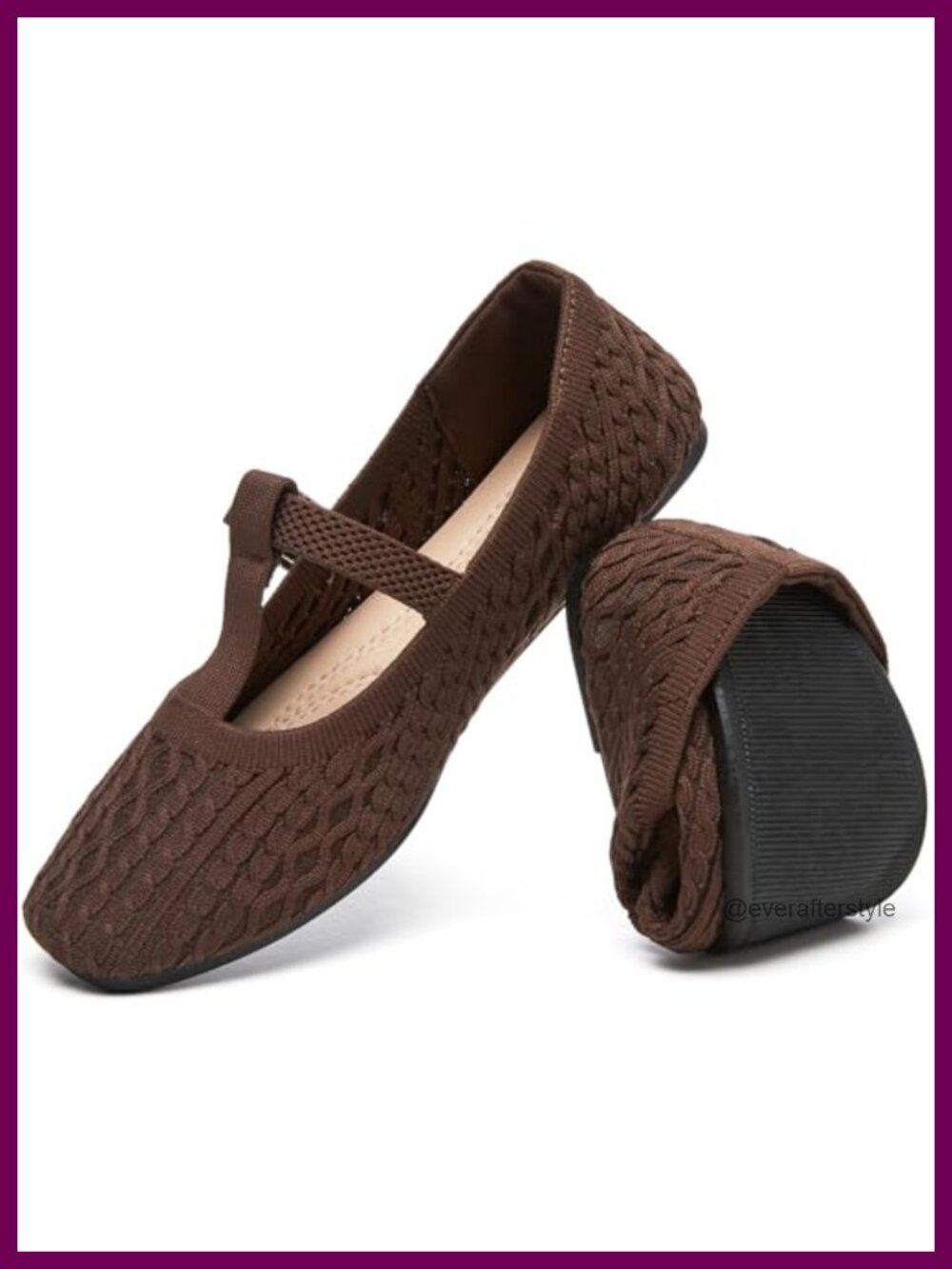 Knitted Mary Janes Flats Square Toe Slip On Adjustable Buckle Casual Walking